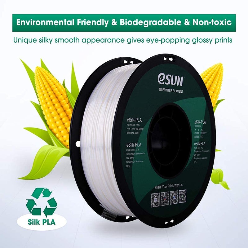 eSUN Silk PLA 3D Printer Filament, Dimensional Accuracy +/- 0.03 mm, 1 kg Spool, 1.75 mm, White - Image 5